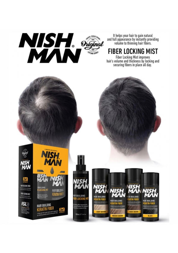 Nishman Hair Building Keratin Fiber + Locking Mist Set Medium Brown