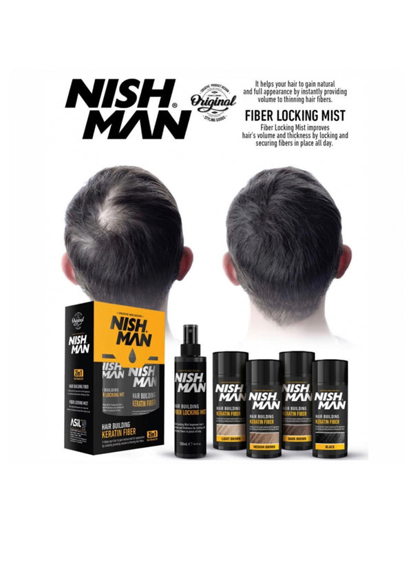 Nishman Hair Building Keratin Fiber + Locking Mist Set Black