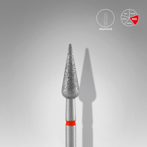 Staleks Pro Diamond Nail Drill Bit " Pointed Pear" Red Ø 4mm / 12mm