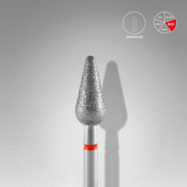 Staleks Pro Diamond Nail Drill Bit " Rounded Pear" Red Ø 5mm / 12mm