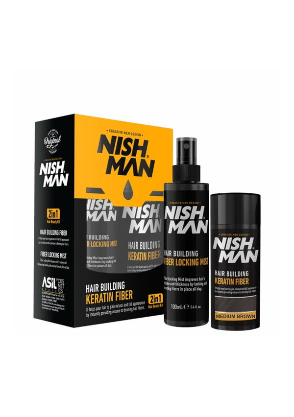 Nishman Hair Building Keratin Fiber + Locking Mist Set Medium Brown