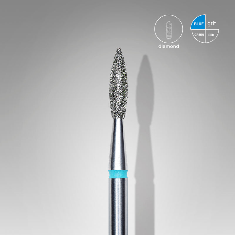 Staleks Pro Diamond Nail Drill Bit " Pointed Flame " Blue Ø 2.1mm / 8mm