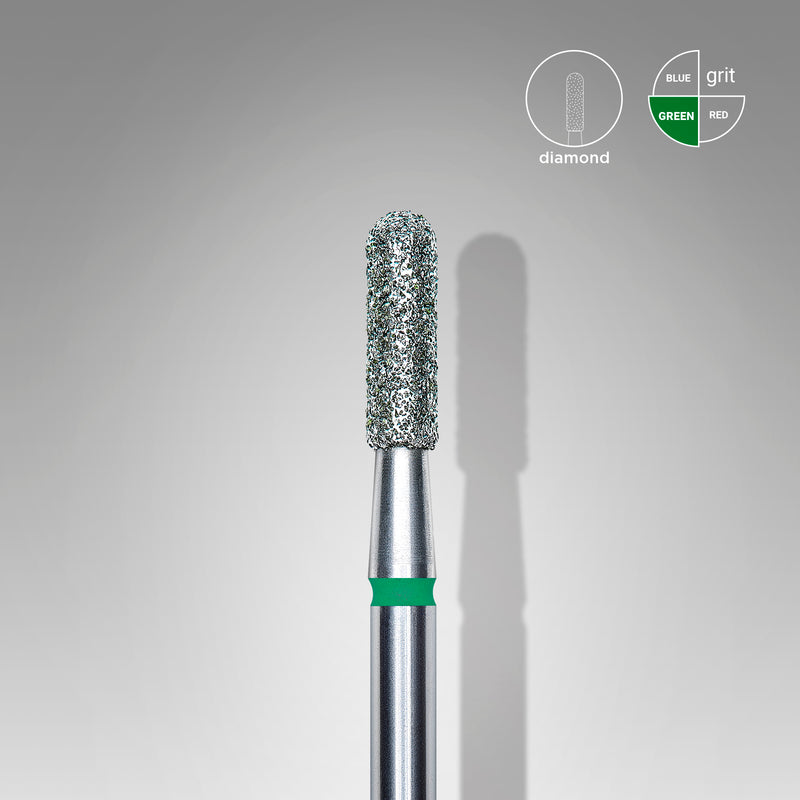Staleks Pro Diamond Nail Drill Bit " Rounded Cylinder " Green Ø 2.3mm / 8mm