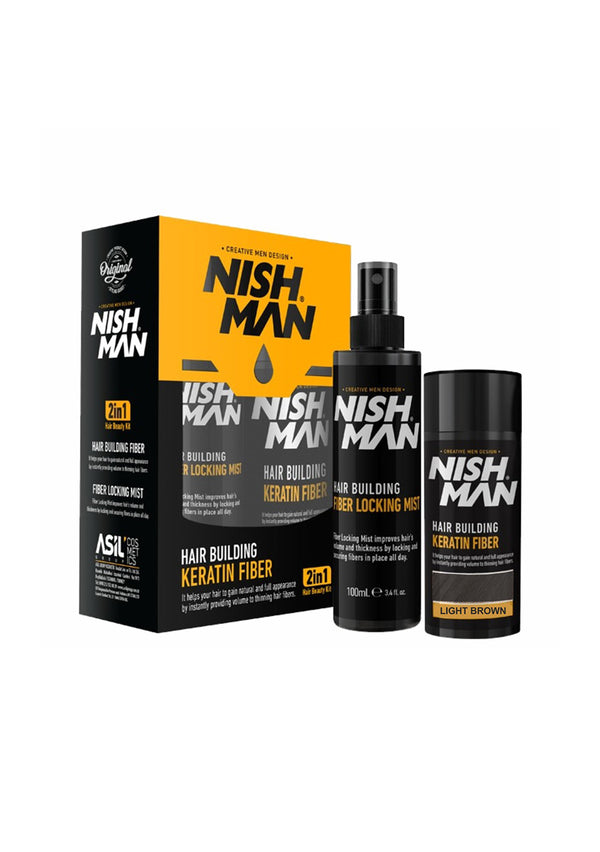 Nishman Hair Building Keratin Fiber + Locking Mist Set Light Brown